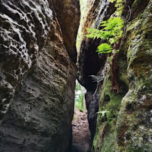 Narrow passage between two sandstone rocks