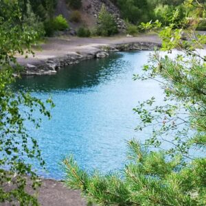 and a lake with clean turquoise water